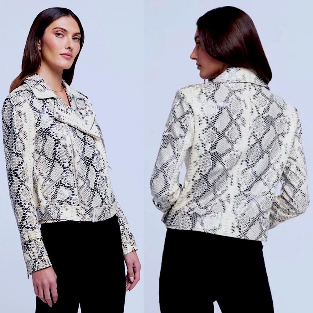 Brand New XS L’agence Baldwin Snake Print Leather Jacket